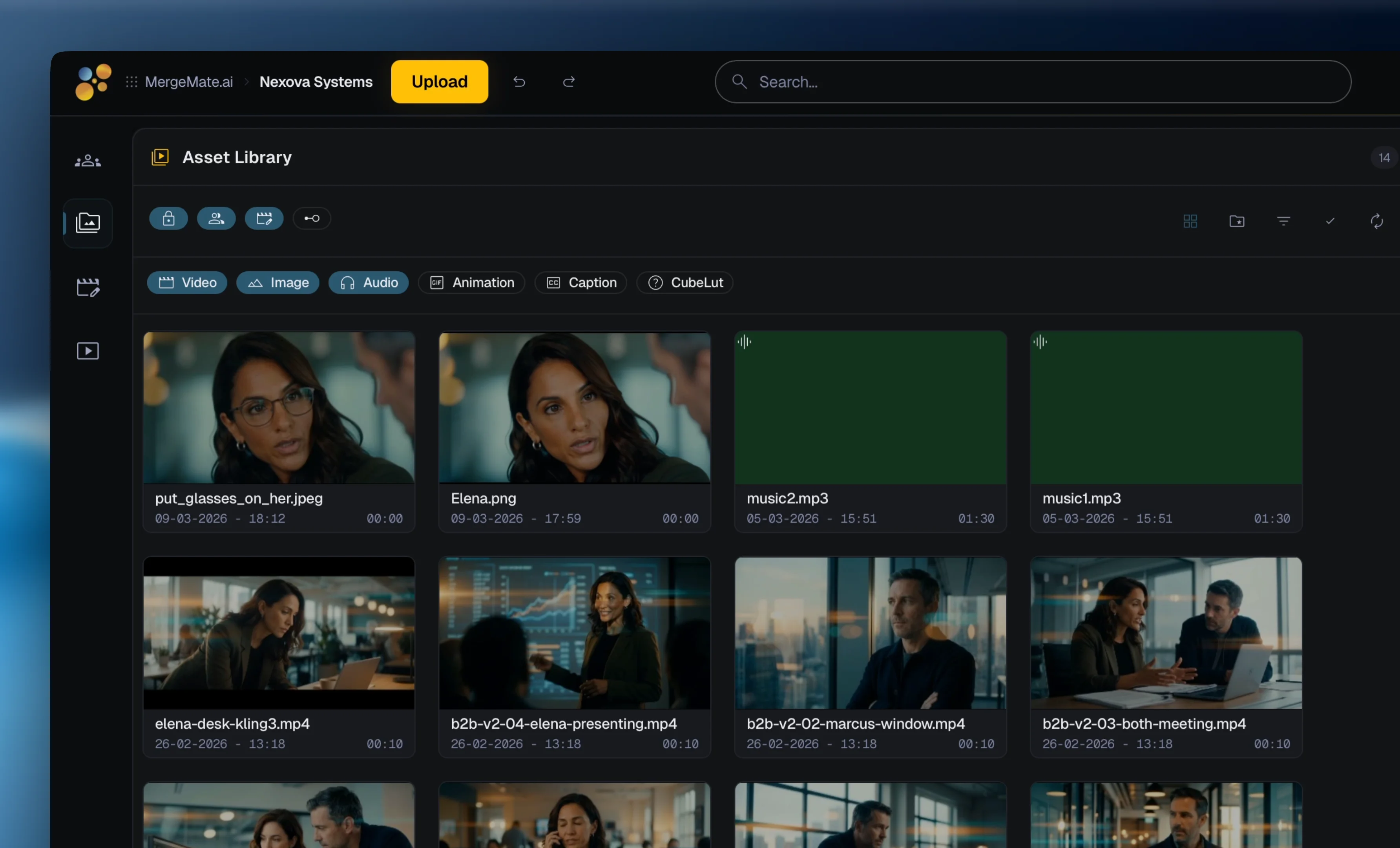 MergeMate.ai asset library — centralized media management for social media teams